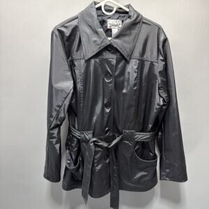 Highway Womens Trench Coat Faux Leather Full Zip Lined Black Size 1X